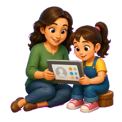 Una madre y su hija creando la cuenta juntas en una tablet